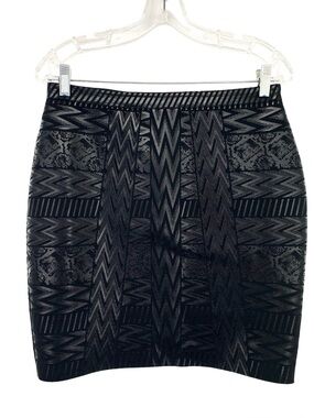 Straight Pencil Skirt Black Geometric Tribal Pattern Ponte Stretchy Bodycon XL